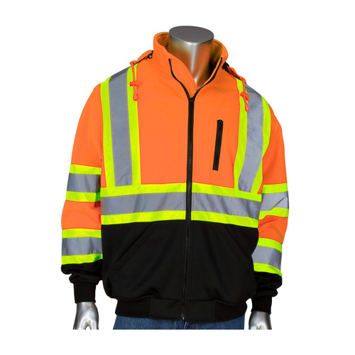 PIP® ANSI Type R Class 3 and CAN/CSA Z96 Two-Tone X-Back Full Zip Grid Fleece Sweatshirt with Black Bottom, Hi-Vis Orange, Large #323-1475X-OR/L