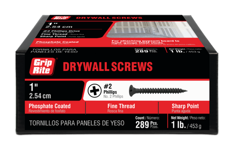 Grip Rite #6 x 1" Phillips Bugle Head Drywall Screws, Fine Thread (1 lb Box/12 Boxes) #1DWS1