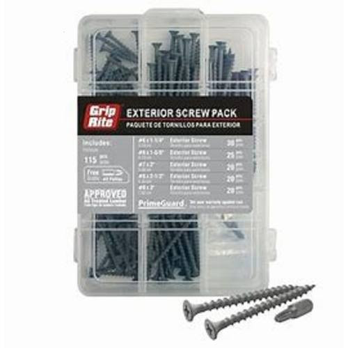 Grip Rite Multi Pack Exterior Screw Pack, Prime Guard, Exterior Coated, Silver (115/Pack, 10 Packs) #MPPG10