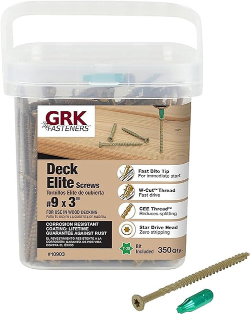 GRK #9 x 3" Deck Elite Bugle Head Exterior Screws, Gold (350 per Bucket)  #GRK10903