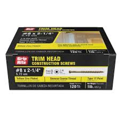 Grip Rite #8 x 2-1/4" Interior General Construction Screws, Trim Head, Gold (1 lb Pack/12 Packs) #214THGCS1