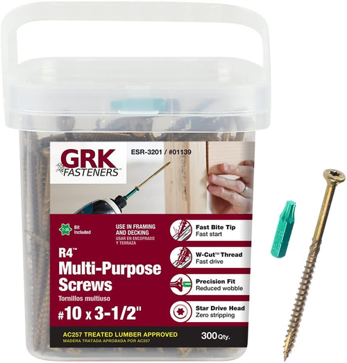 GRK #10 x 3-1/2" R4 Multi-Purpose Screws, Star Drive, (300 Bucket/2 Buckets), #GRK01139