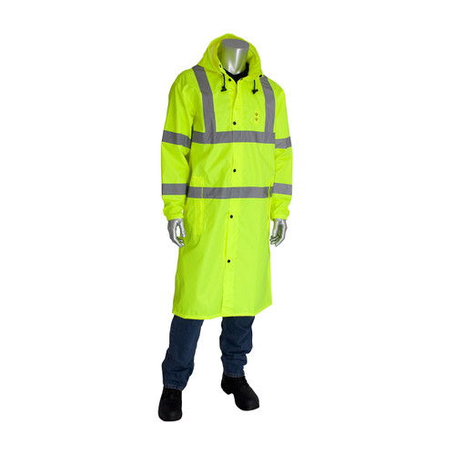 Viz ANSI Type R Class 3 Value All Purpose 48" Raincoat, Hi-Vis Yellow/Green, Medium #353-1048-LY/M