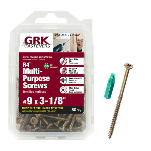 GRK #9 x 3-1/8" R4 Multi-Purpose Screws, Star Drive, (80 Pack/4 Packs), #GRK103105