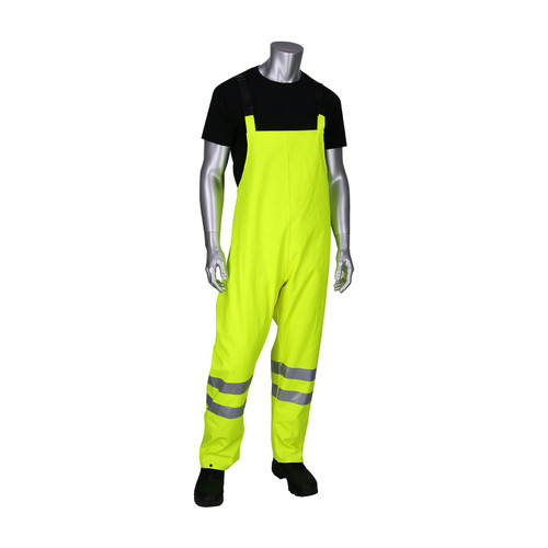 VizAR AR/FR ANSI Class E Heavy Duty Waterproof Breathable Bib, Hi-Vis Yellow/Green, Medium #355-2501AR-LY/M