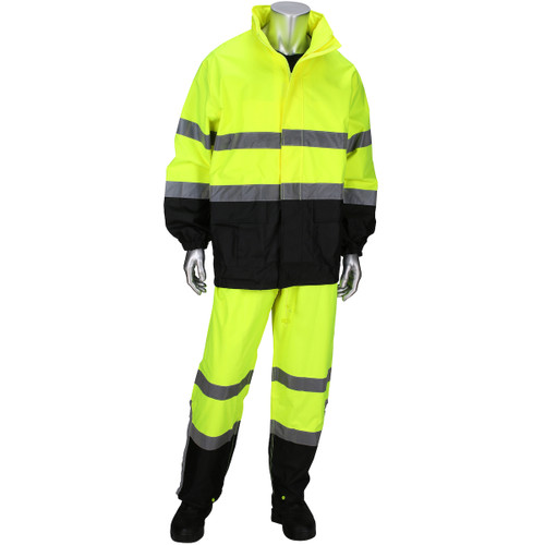 Viz ANSI Type R Class 3 Two-Piece Rain Suit with Black Bottom, Hi-Vis Yellow/Green, Medium #4530/M