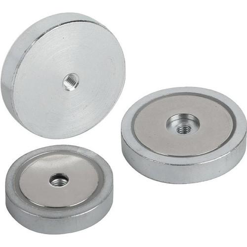 Kipp Shallow POT Magnet, w/Internal Thread, NdFeB, 40 x 8 mm, M5, Round, Steel, (Qty. 1), K0556.02 Kipp Shallow POT Magnet, w/Internal Thread, NdFeB, 40 x 8 mm, M5, Round, Steel, (Qty. 1), K0556.02