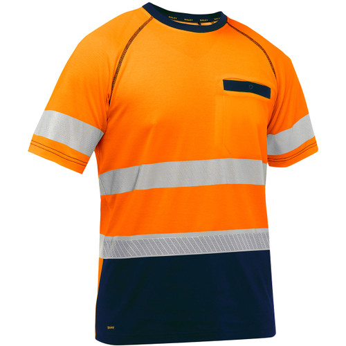 Bisley ANSI Type R Class 2 Short Sleeve T-Shirt with Navy Bottom, Hi-Vis Orange, 2X-Large #312M1118T-ON/2X