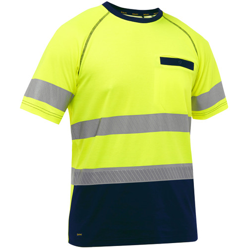 Bisley ANSI Type R Class 2 Short Sleeve T-Shirt with Navy Bottom, Hi-Vis Yellow/Green, Large #312M1118T-YN/L