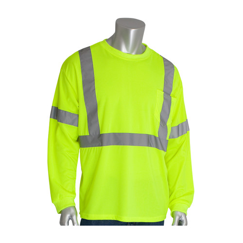 PIP ANSI Type R Class 3 Long Sleeve T-Shirt, Hi-Vis Yellow/Green, 5X-Large #313-1300-LY/5X