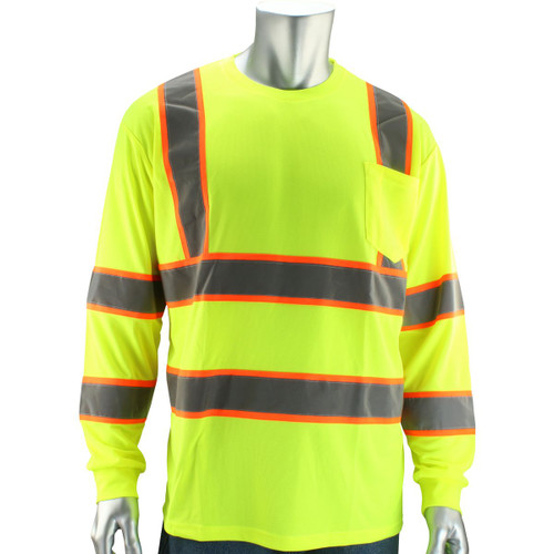 PIP ANSI Type R Class 3 Two-Tone Long Sleeve T-Shirt, Hi-Vis Yellow/Green, Small #313-1345-LY/S