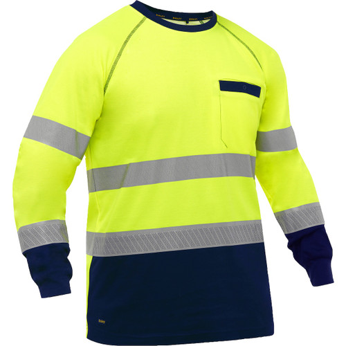 Bisley ANSI Type R Class 3 Long Sleeve Shirt with Navy Bottom, Hi-Vis Yellow/Green, Medium #313M6118T-YN/M