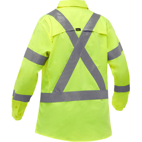 Bisley ANSI Type R Class 3 and CSA Z96 X-Back Women's Long Sleeve Work Shirt with X-Airflow, Hi-Vis Yellow/Green, 3X-Large #313W6490X-Y/3X