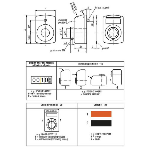Kipp Position Indicators, Digital, Polymide, Orange, Composition Steel, 31 x 14 x 47 x 33, (Qty. 1), K0409.01001311