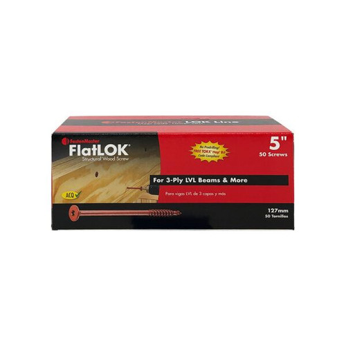 Flatlok .228 x 5" Structural Screws, Flat Head, Red (50-PC Box/6 Boxes) #FMFL00550 Flatlok .228 x 5" Structural Screws, Flat Head, Red (50-PC Box/6 Boxes) #FMFL00550