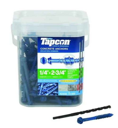 Tapcon 1/4" x 2-3/4" Concrete Slotted Hex Washer Head Screw Anchor, (150 pc-Pack/3 Packs) #ITW24530