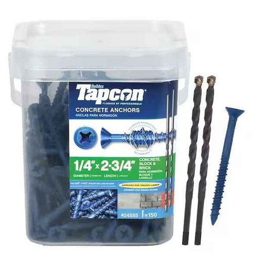 Tapcon 1/4" x 2-3/4" Concrete Phillips Flat Head Screw Anchor, (150 pc-Pack/3 Packs) #ITW24585