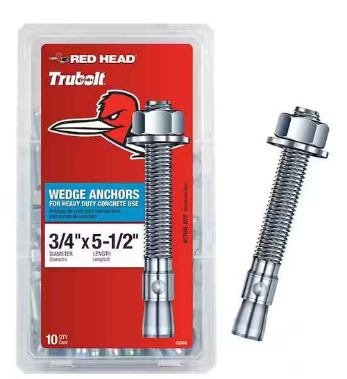 Trubolt 3/4" x 5-1/2" Concrete Wedge Anchor, (10 pc-Pack/4 Packs) #ITW02992