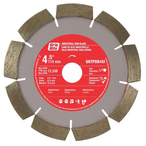 Grip Rite 4-1/2" Industrial Segmented Diamond Blade (Qty 1) #GRTPDB45I