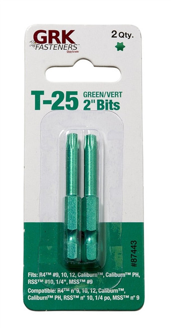 GRK 2" Green T-25 2" Star Drive Bits (2-PC Pack/2 Packs) #GRK87443