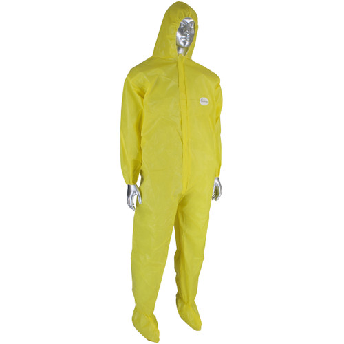 Posi-Wear UB Plus Coverall with Elastic Wrist & Ankle, Attached Hood & Boot/Yellow/Large (25/Case) 3679B/L