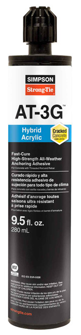Simpson Strong Tie AT-3G High-Strength Hybrid Acrylic Adhesive, 9.5 oz Coaxial Cartridge w/Mixing Nozzle (1/Pkg) #AT3G10