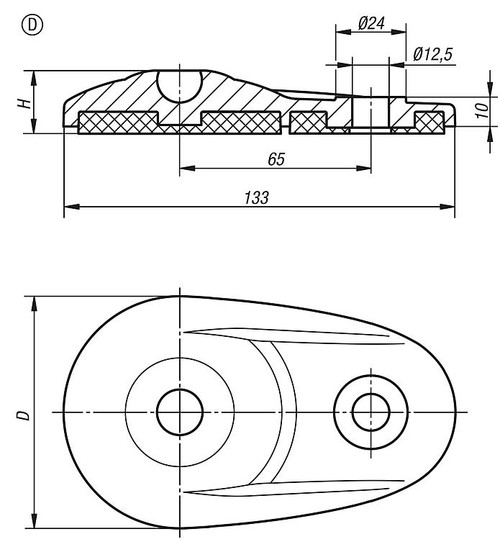 Kipp Swivel Feet Plates, Extended, Style C, D=80, Die Cast Zinc, (Qty. 1), K0417.30801