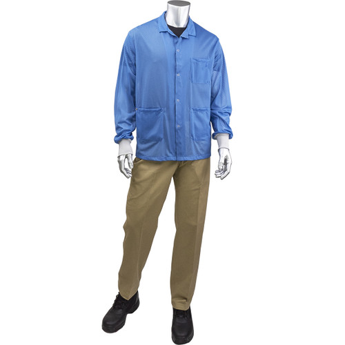 Uniform Technology Short ESD Sheer Labcoat-ESD Knit Cuff/Royal Blue/X-Large #BR3C-42NB-XL
