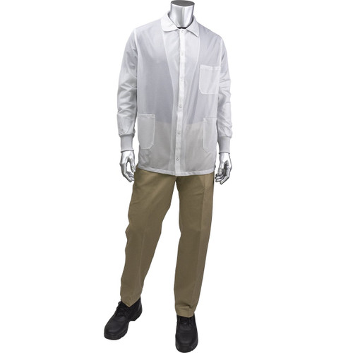 Uniform Technology StatStar Short ESD Labcoat-ESD Knit Cuff/White/Medium #BR49AC-44WH-M