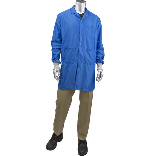 Uniform Technology StatMaster Long ESD Labcoat-ESD Knit Cuff/Royal Blue/Small #BR51C-47RB-S