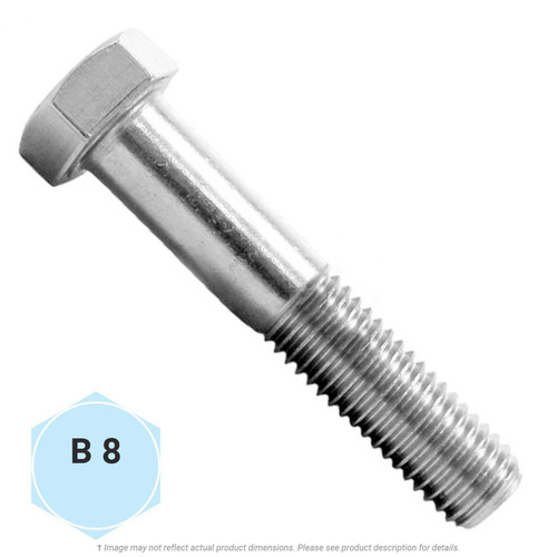 1"-8 x 3" ASTM A193 B8M Heavy Hex Bolts, Stainless Steel, Domestic (5/Pkg.)