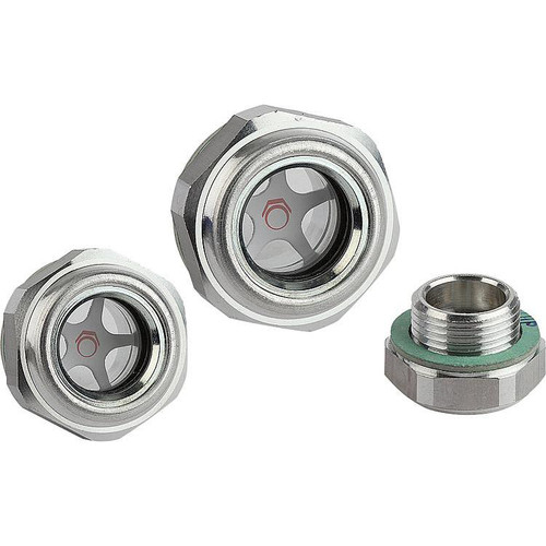 Kipp Oil Level Sight Glasses, w/Natural Glass Window, w/Reflector, D1=G1, D=42.5, Aluminum, (Qty:1), K0246.42100