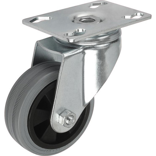 Kipp Swivel Casters w/o Locking System, 80 mm, Rubber, Steel, (Qty:1), K1760.08025