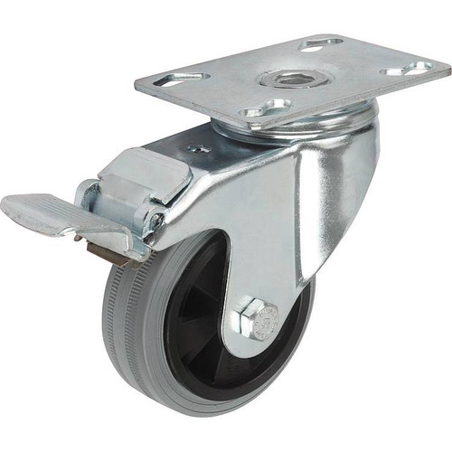 Kipp Swivel Casters w/Stop Fix, 125 mm, Rubber, Steel, (Qty:1), K1760.125322