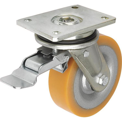 Kipp Swivel Caster, w/Stop Top, 160 mm, Polyurethane, Steel, (Qty:1), K1769.160502 Kipp Swivel Caster, w/Stop Top, 160 mm, Polyurethane, Steel, (Qty:1), K1769.160502