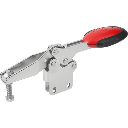 Kipp Toggle Clamp, Horizontal, w/Safety Interlock, w/Straight Foot and Adjustable Clamping Spindle, F1=2000 mm, Stainless Steel, (Qty:1), K0661.108101