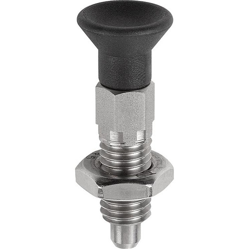 Kipp Indexing Plungers ECO, Size: 1, Style B, D1=M8, D=5 mm, w/o Locking Slot, w/Locknut, Steel, (Qty:10), K0747.02105080