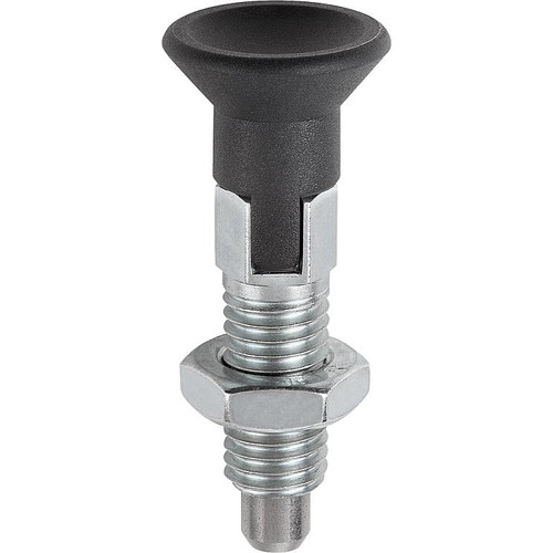 Kipp Indexing Plungers ECO, Size: 0, Style D, D1=M6, D=4 mm, w/Locking Slot, w/Locknut, Steel, (Qty:10), K0747.04004060