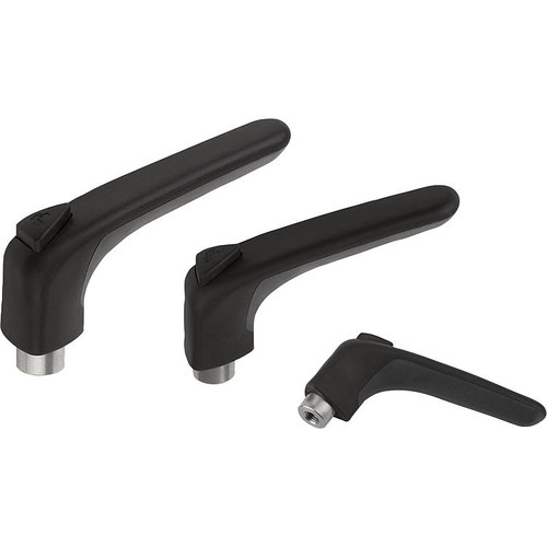 Kipp Adjustable Handle, w/External Thread, Ergonomic, M8X20, Size 3, Black, Plastic, Blue Passivated Steel, (Qty:1), K0981.3081X20