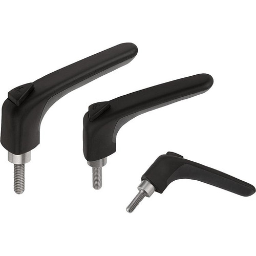 Kipp Adjustable Handle, w/External Thread, Ergonomic, Threaded Pin, M10X25, Size 3, Black, Plastic, Stainless Steel, (Qty:1), K0982.3101X25