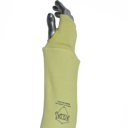 Kut Gard Single-Ply ATA Blended w/Aramid Sleeve, Sewn-On Knit Wrist & Thumb Hole-22"/Hi-Vis Yellow/Green (100/Case) #S-2X1-22H