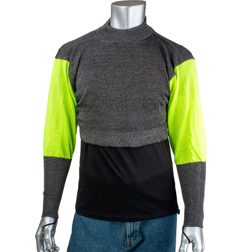 Kut Gard PreventWear ATA Blended Cut Resistant Pullover w/Hi-Vis Sleeves & Thumb Loop/Dark Gray/Large #P150SP-2CM-HVB-TL-L