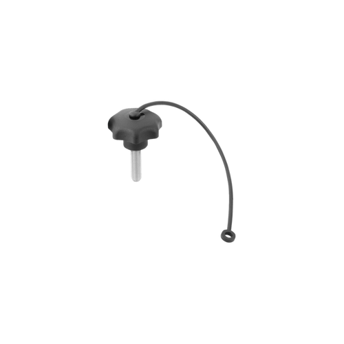 Kipp Star Grip w/Safety Cable, Similar to DIN 6336, External Thread, D=10-32X20 mm, D1+25 mm, Style LS, Thermoplastic, Steel, (Qty:10), K0155.7A1X20