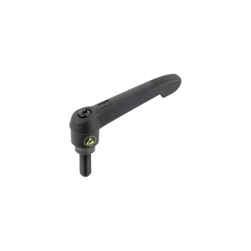 Kipp Clamping Levers, Adjustable Handle, w/Push Button, Size 4, M10X90 External Thread, Black Oxidized Steel, (Qty:1), K0269.71410X90