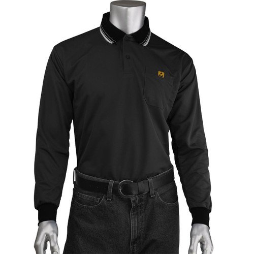 Uniform Technology Long Sleeve ESD Polo Shirt/Black/4X-Large #BP801LC-BK-4XL