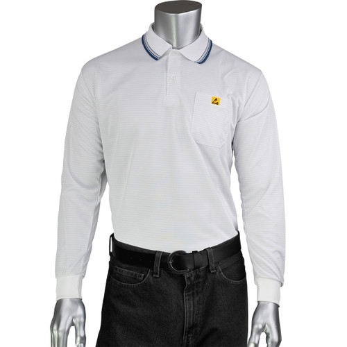 Uniform Technology Long Sleeve ESD Polo Shirt/White/X-Small #BP801LC-WH-XS