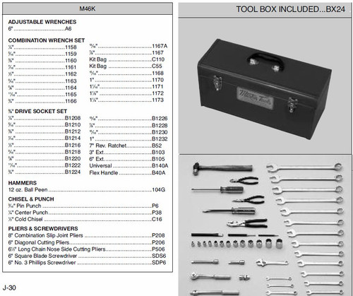 Industrial 46 Piece SAE Mechanic's Tool Kit with Metal Tool Box, Martin Sprocket #M46K