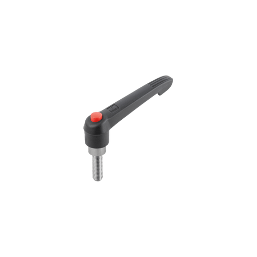 Kipp Clamping Levers, w/Push Button, Size 1, M5X25, External Thread, Black,  Stainless Steel, (Qty:1), K0270.71105X25