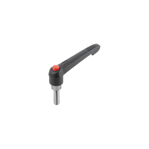 Kipp Clamping Levers, w/Push Button, Size 2, M10X50, External Thread, Red,  Stainless Steel, (Qty:1), K0270.73210X50