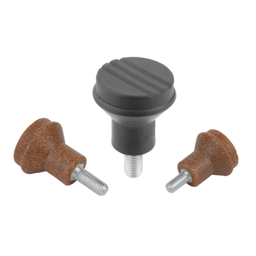 Kipp Mushroom Knob, External Thread, Size 1, D=M5X10, D1=21 mm, Biopolymer, (Qty. 10), K0251.1005143X10
